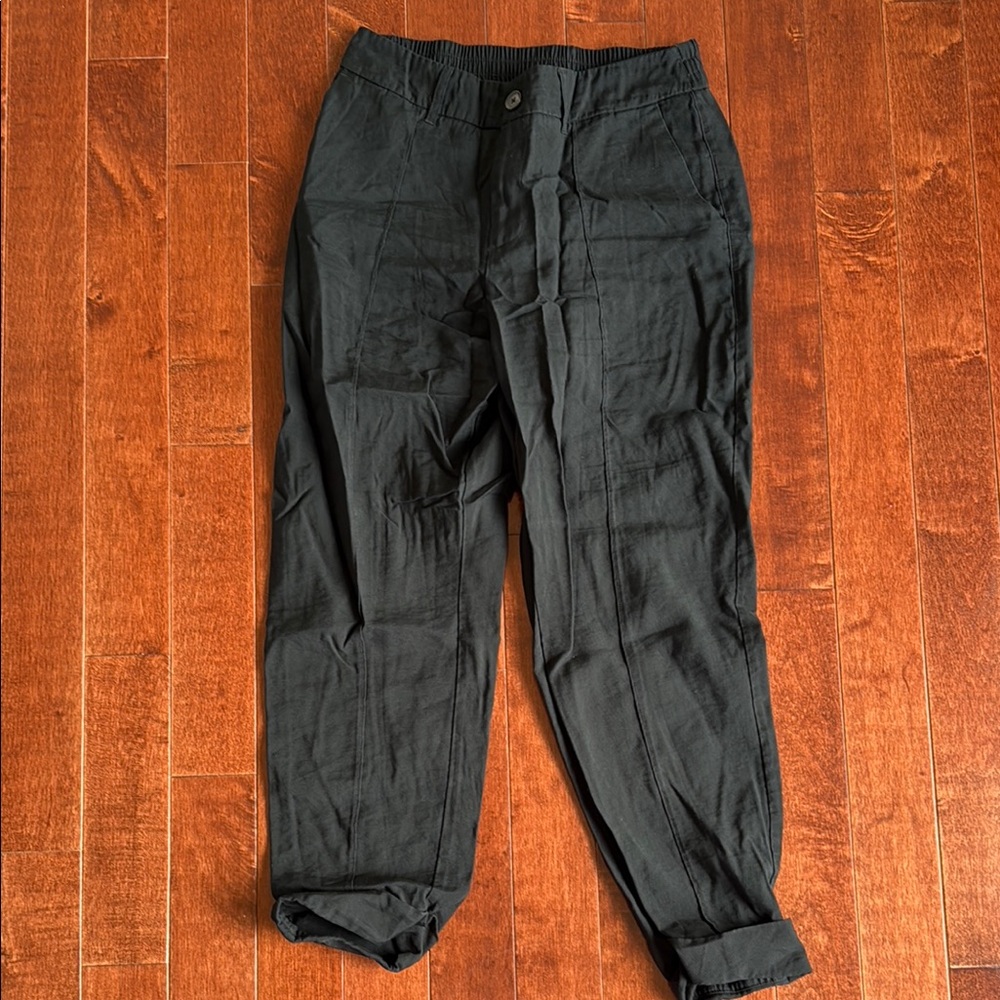Black Cargo Pants with Drawstring Waist and Cuffed Ankles